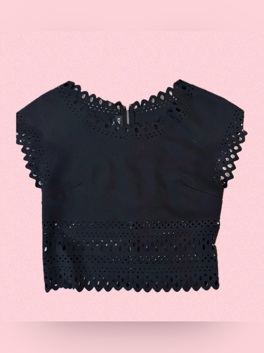 bebe Black Laser-Cut Scallop-Edge Crop Top